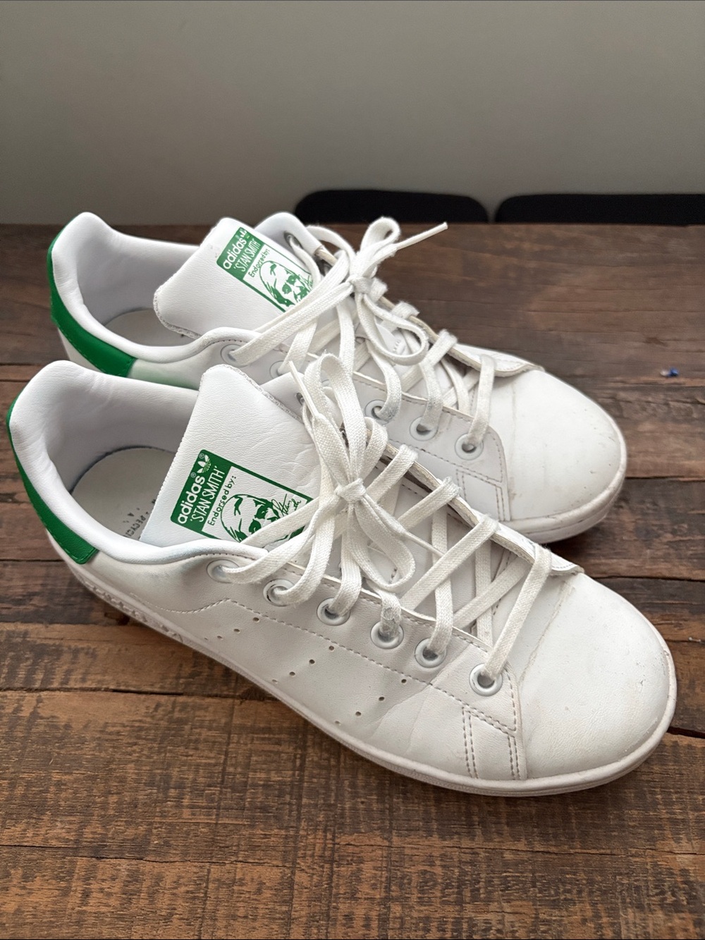 adidas Kids White Leather Sneakers with Green Heel Tab